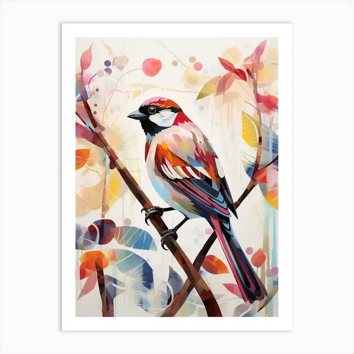 Bird Painting Collage House Sparrow 1 Art Print by Feathered Muse