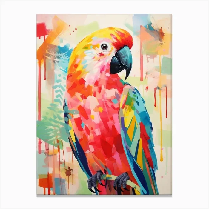 Bird Painting Collage Parrot 1 Canvas Print by Feathered Muse