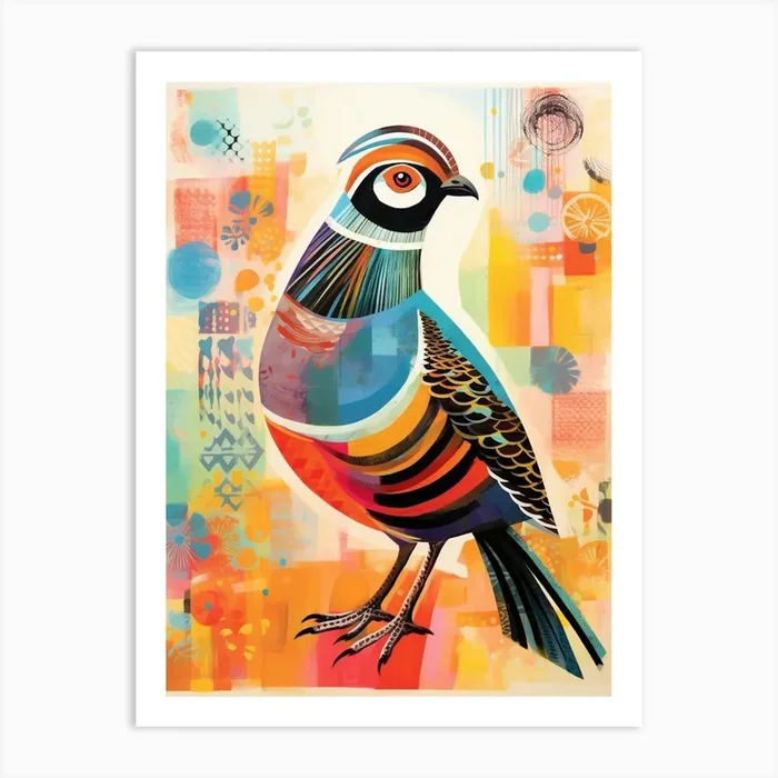 Bird Painting Collage Partridge 4 Art Print by Feathered Muse