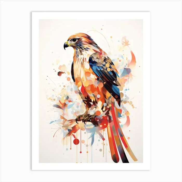 Bird Painting Collage Red Tailed Hawk 3 Art Print by Feathered Muse
