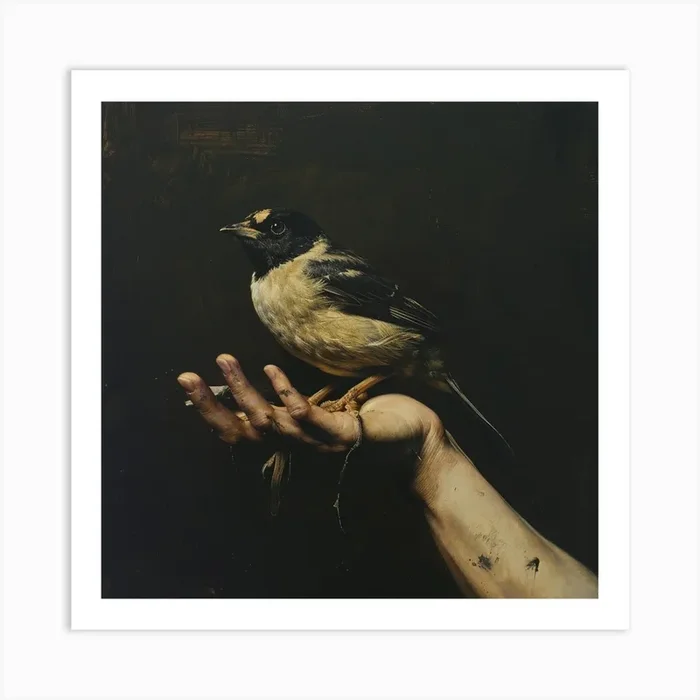 Bird Perched On A Hand Art Print by PaigeDesigns