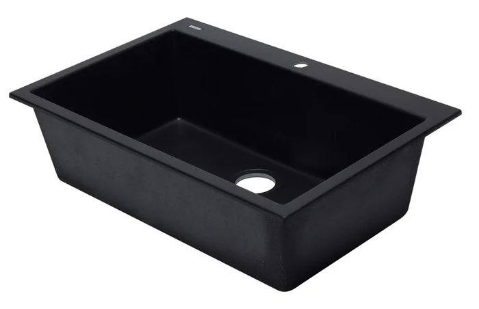 Black 33 ” Single Bowl Drop In Granite Composite Kitchen Sink