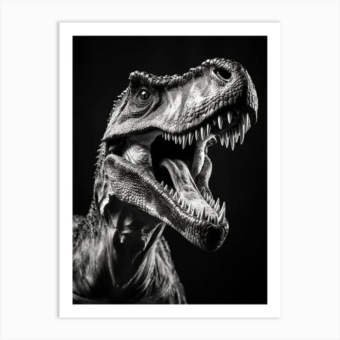 Black And White Photograph Of A Tyrannosaurus Rex Art Print by Digital AI art house