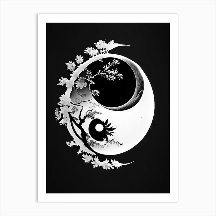 Black And White Yin and Yang 2, Illustration Art PrintSE by Symbolic Expressions