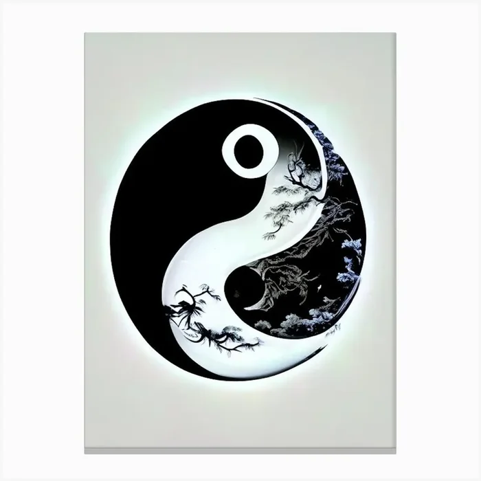 Black And White Yin and Yang 7, Illustration Canvas PrintSE by Symbolic Expressions