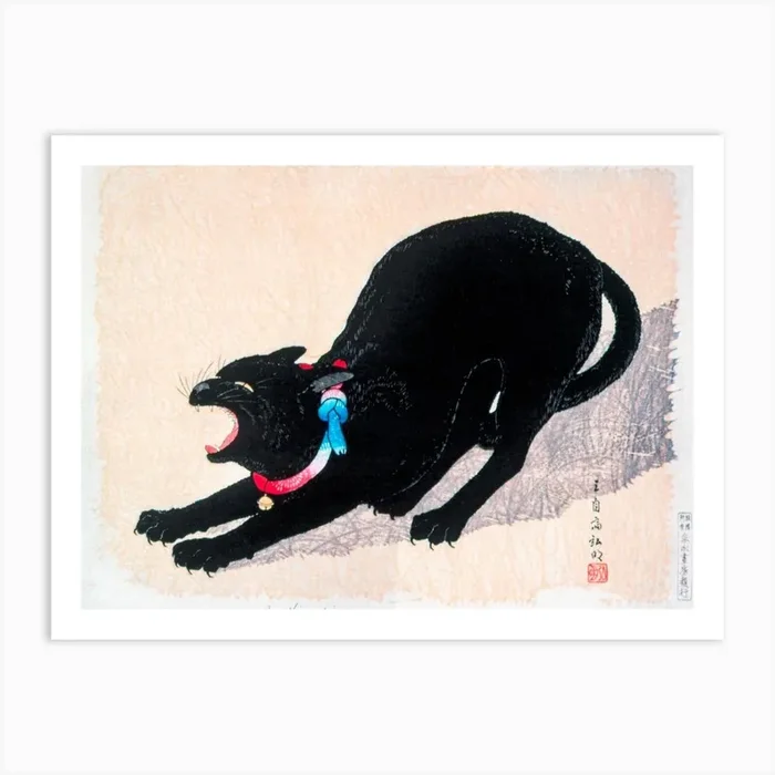 Black Cat Hissing, Hiroaki Takahashi Art Print by Fy! Classic Art Prints and Posters