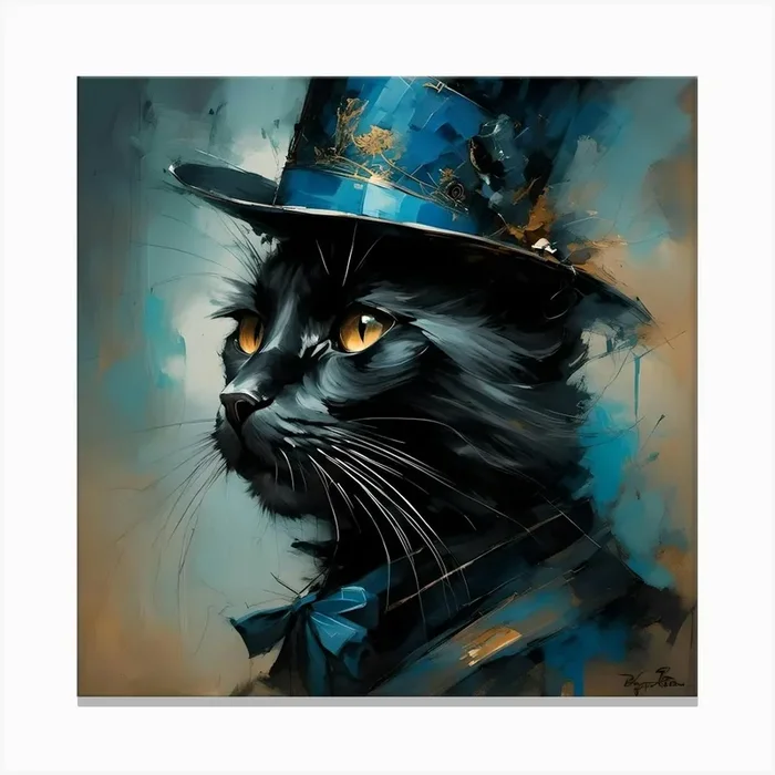 Black Cat In Top Hat Canvas Print by Steve Good