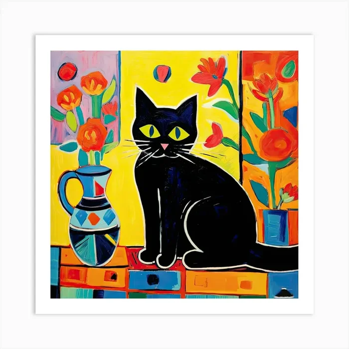 Black Cat Striking Colours Art Print by Mambo