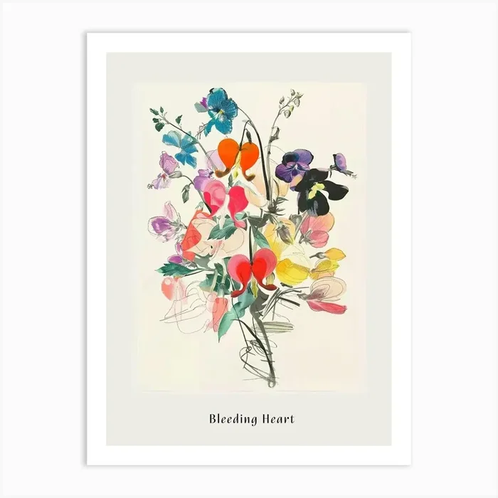 Bleeding Heart 1 Collage Flower Bouquet Poster Art Print by Botanic Studio