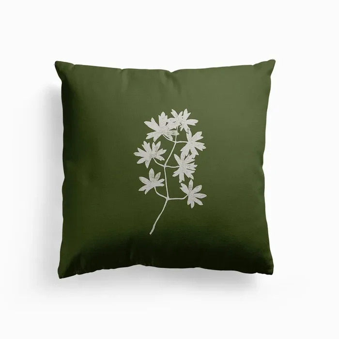 Blockprint Leaves Olive Canvas Cushion by Gagica Contra