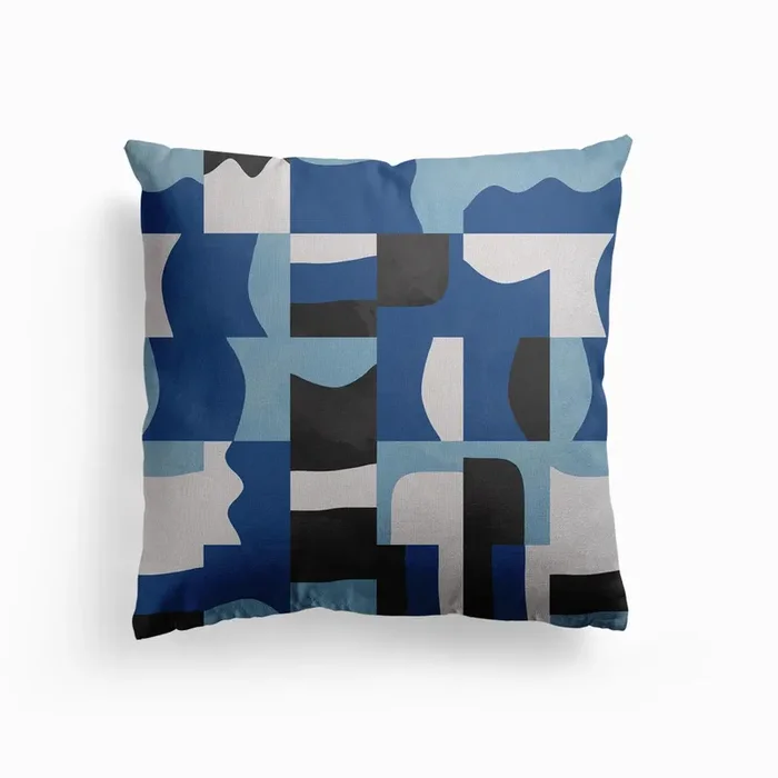 Blocks Cubes Blue Canvas Cushion by Ninola Design