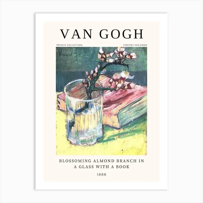 Blooming Almond Branch In A Glass With A Book, Van Gogh Art Print by HeloLopes