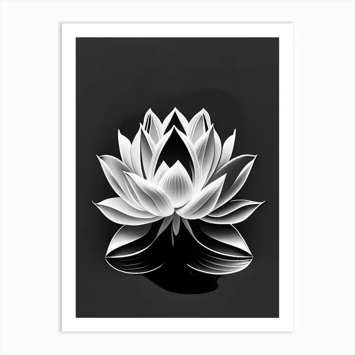 Blooming Lotus Flower In Lake Black And White Geometric 3 Art Print by The Artsy Florist