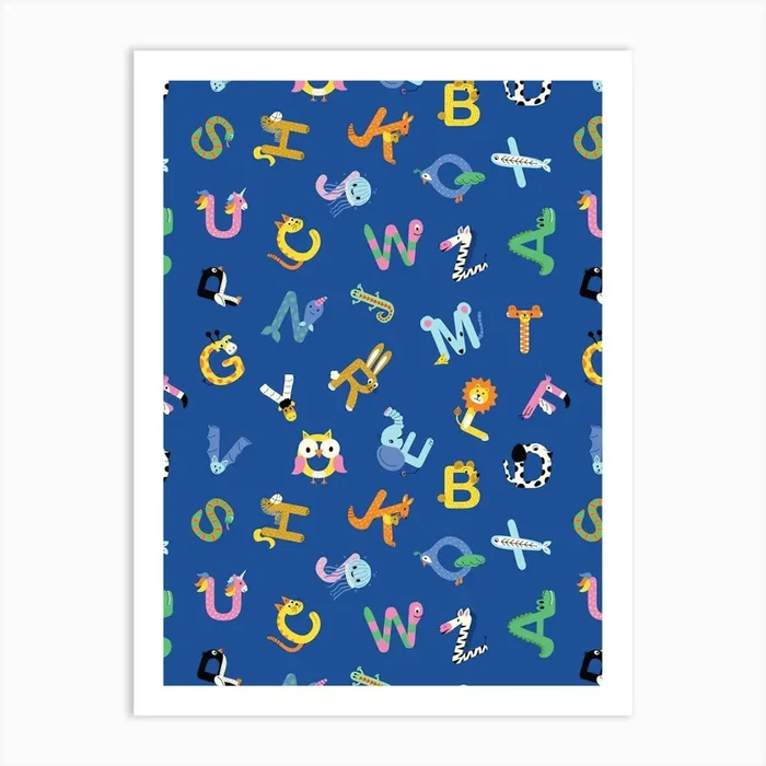 Blue Alphabet Animal Letters Kids Art Print by Sandra Hutter Designs