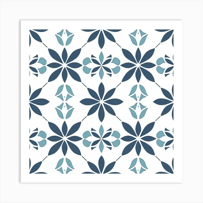 Blue And White Floral Pattern Art Print by PaigeDesigns