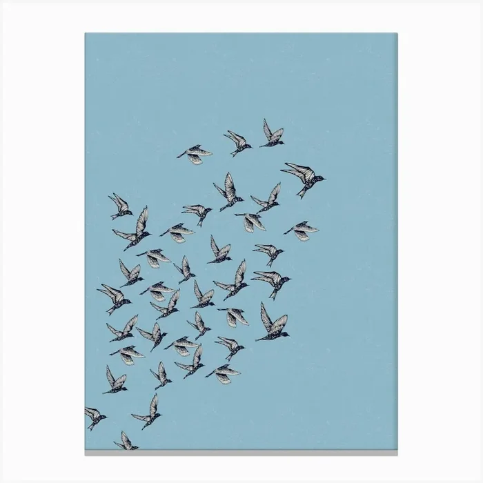 Blue Bird Flock Print Canvas Print by NordicDesignHouse