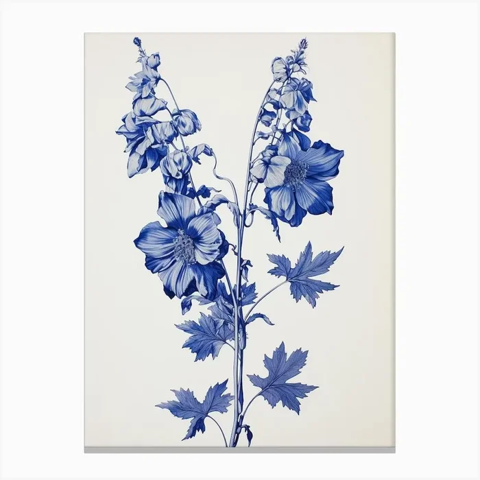 Blue Botanical Delphinium 2 Canvas Print by Botanic Studio