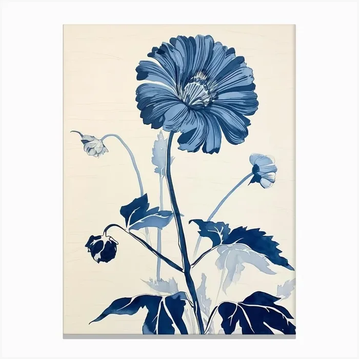 Blue Botanical Gerbera Daisy 1 Canvas Print by Botanic Studio
