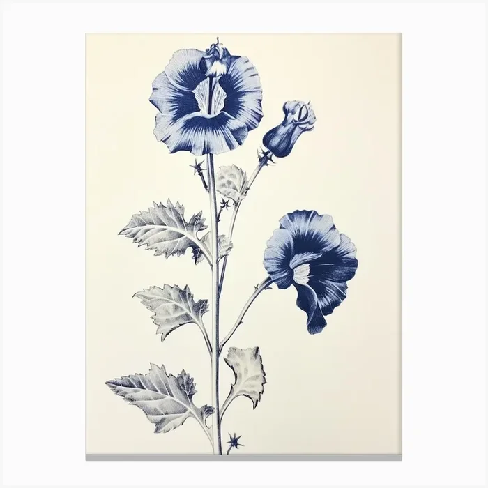 Blue Botanical Hollyhock 3 Canvas Print by Botanic Studio