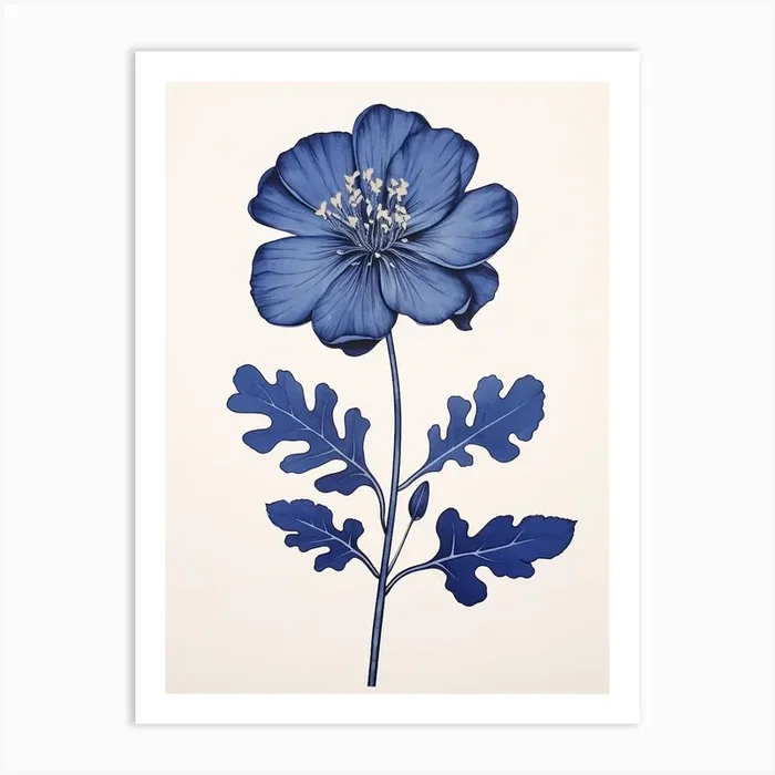 Blue Botanical Portulaca Art Print by Botanic Studio