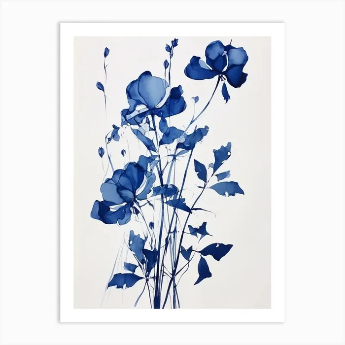Blue Botanical Sweet Pea 1 Art Print by Botanic Studio