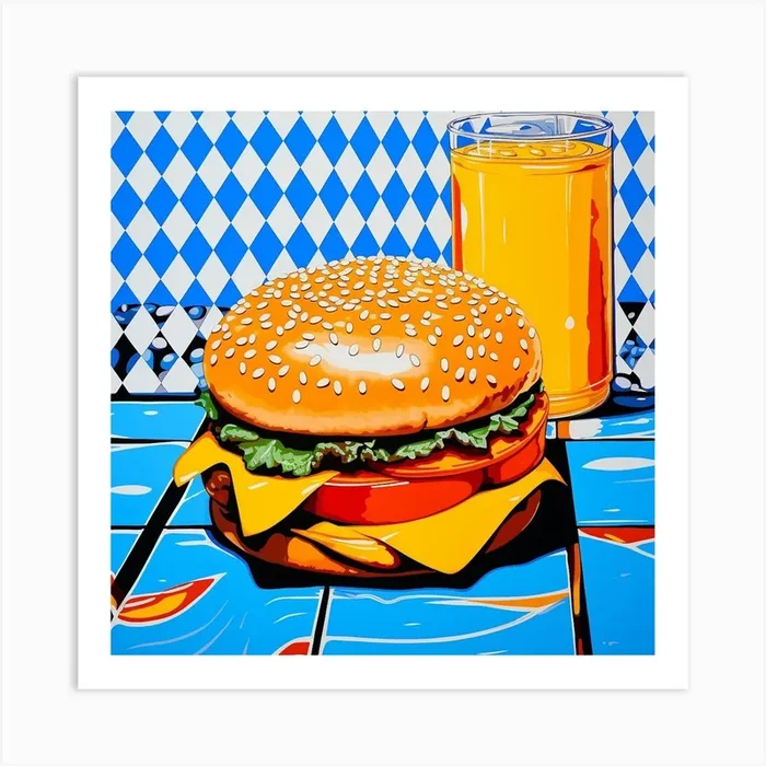 Blue Checkerboard Hamburger 1 Art Print by PopArt Pals