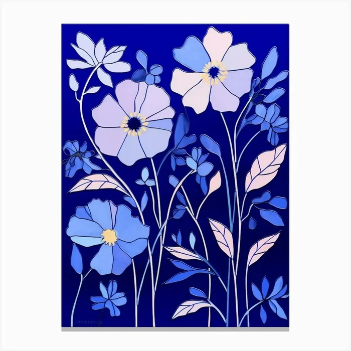 Blue Flower Illustration Asters 4 Canvas Print by Botanic Studio