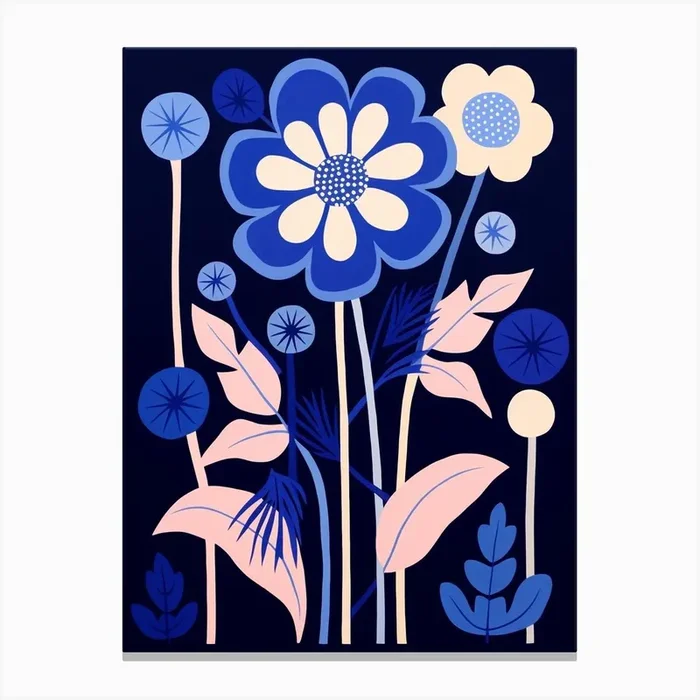 Blue Flower Illustration Everlasting Flower 2 Canvas Print by Botanic Studio