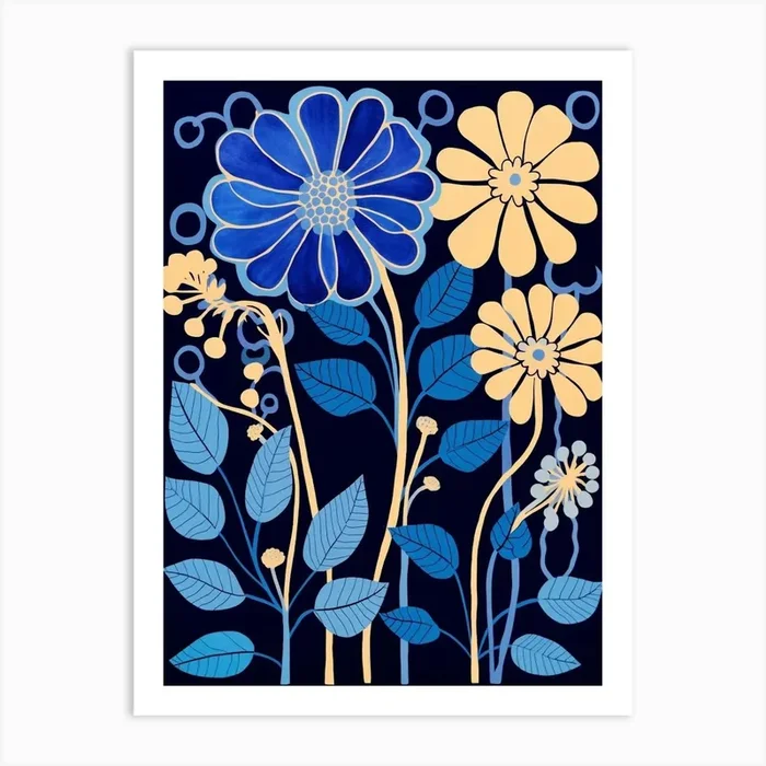 Blue Flower Illustration Peacock Flower 4 Art Print by Botanic Studio