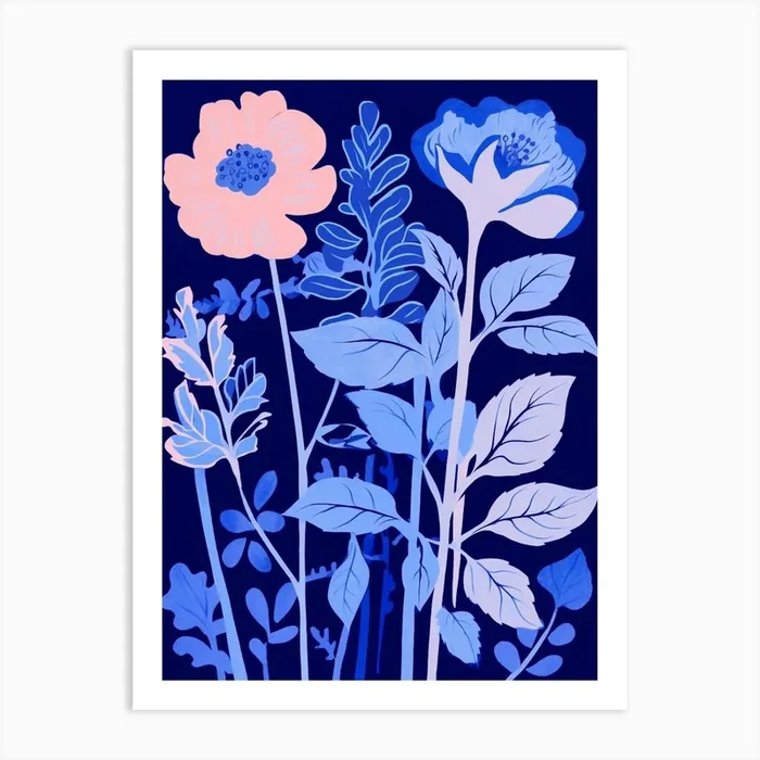 Blue Flower Illustration Peony 1 Art Print by Botanic Studio