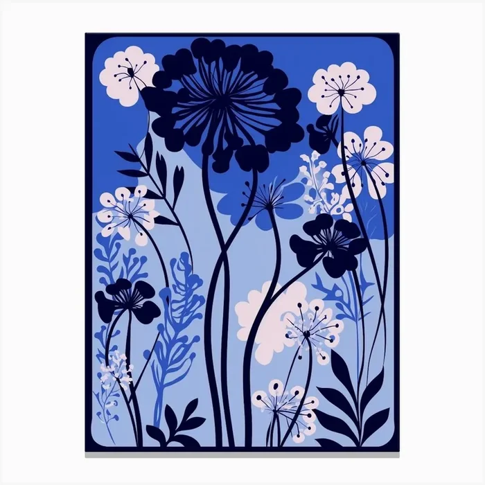 Blue Flower Illustration Queen Annes Lace 3 Canvas Print by Botanic Studio