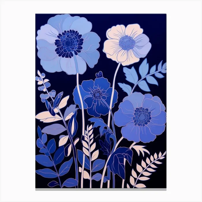 Blue Flower Illustration Scabiosa 3 Canvas Print by Botanic Studio