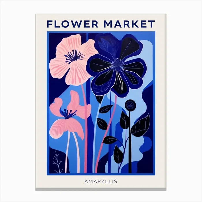 Blue Flower Market Poster Amaryllis 1 Canvas Print by Botanic Studio