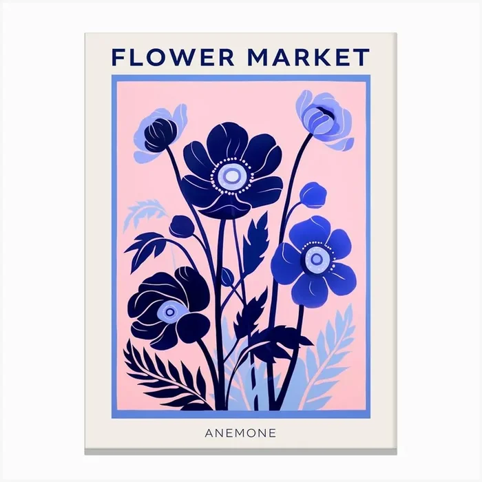 Blue Flower Market Poster Anemone 1 Canvas Print by Botanic Studio