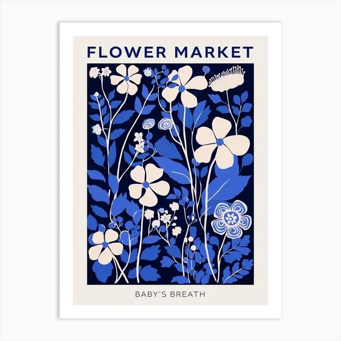 Blue Flower Market Poster Babys Breath 4 Art Print by Botanic Studio