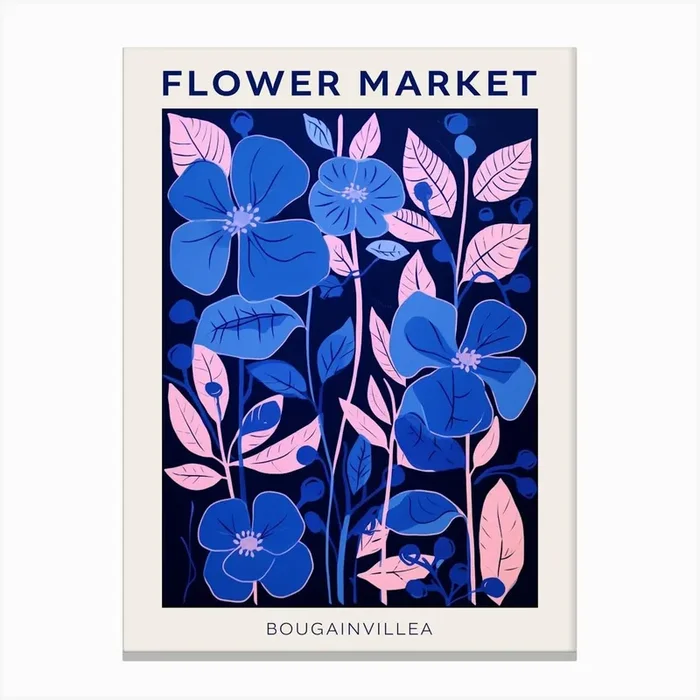 Blue Flower Market Poster Bougainvillea 2 Canvas Print by Botanic Studio