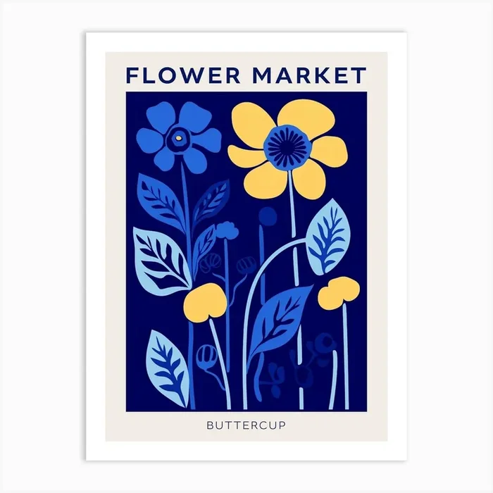 Blue Flower Market Poster Buttercup 3 Art Print by Botanic Studio