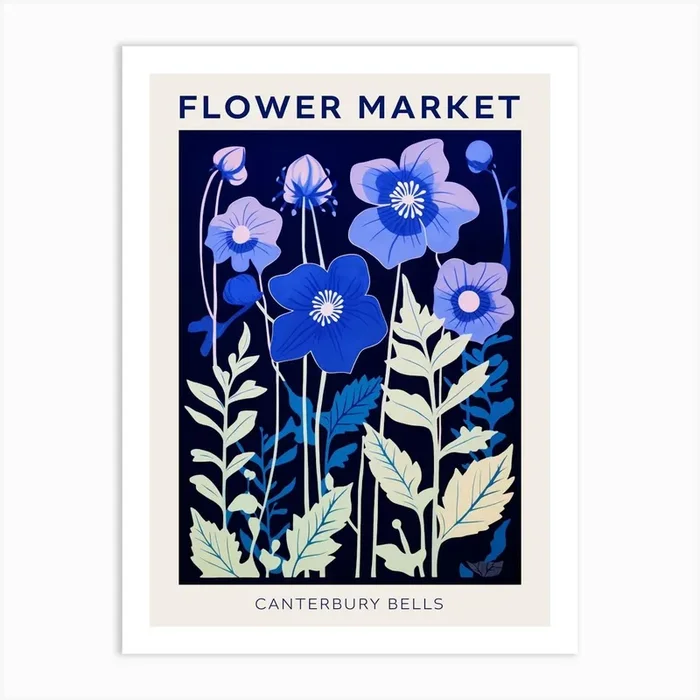 Blue Flower Market Poster Canterbury Bells 4 Art Print by Botanic Studio