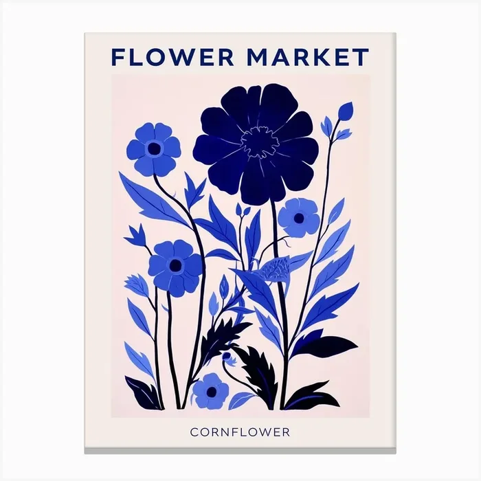 Blue Flower Market Poster Cornflower Market Poster 1 Canvas Print by Botanic Studio