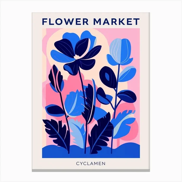 Blue Flower Market Poster Cyclamen 2 Canvas Print by Botanic Studio