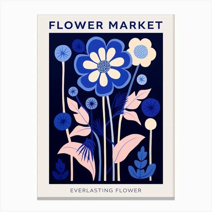 Blue Flower Market Poster Everlasting Flower Market Poster 2 Canvas Print by Botanic Studio
