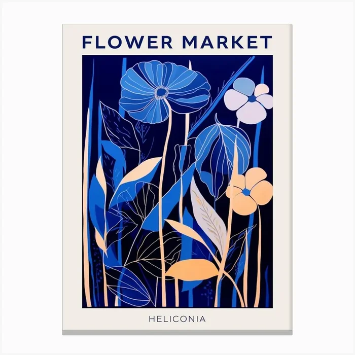 Blue Flower Market Poster Heliconia 2 Canvas Print by Botanic Studio