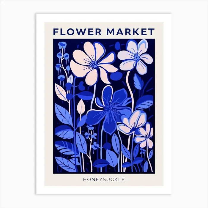 Blue Flower Market Poster Honeysuckle 1 Art Print by Botanic Studio