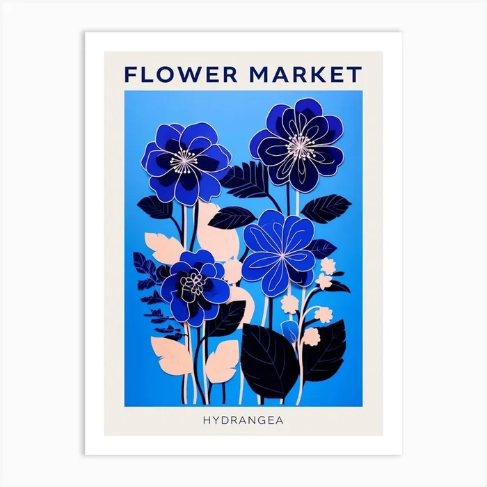Blue Flower Market Poster Hydrangea 8 Art Print by Botanic Studio