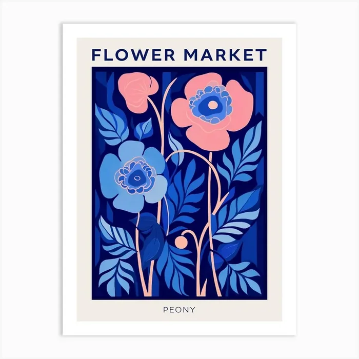 Blue Flower Market Poster Peony 3 Art Print by Botanic Studio