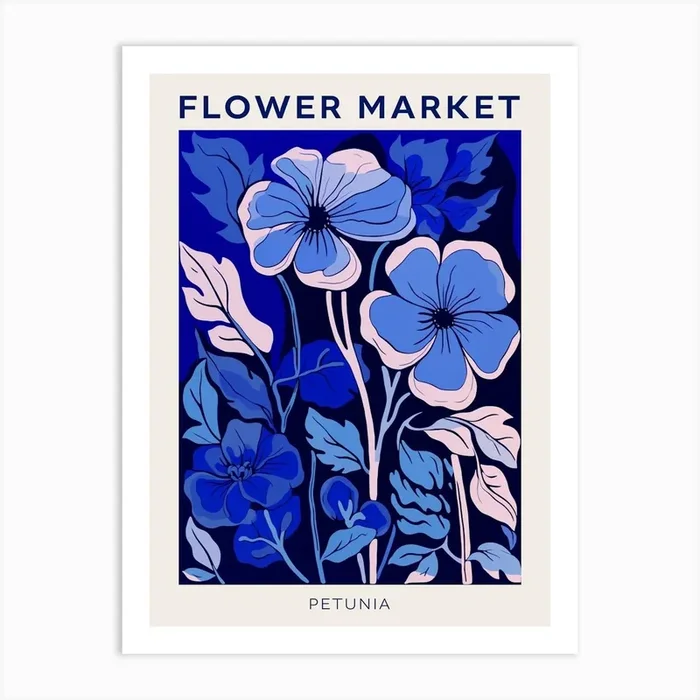 Blue Flower Market Poster Petunia 3 Art Print by Botanic Studio