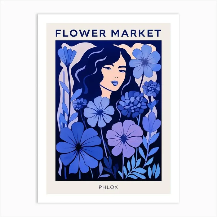 Blue Flower Market Poster Phlox 3 Art Print by Botanic Studio