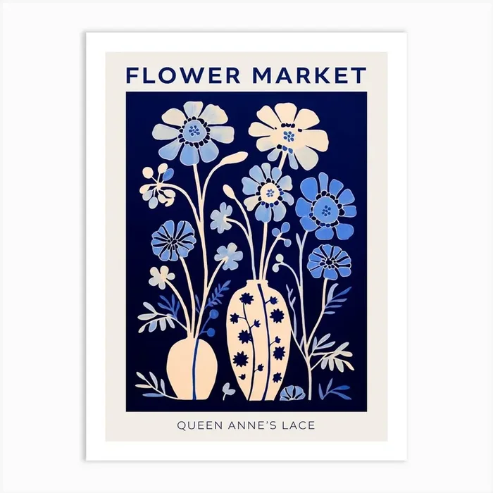 Blue Flower Market Poster Queen Annes Lace 1 Art Print by Botanic Studio