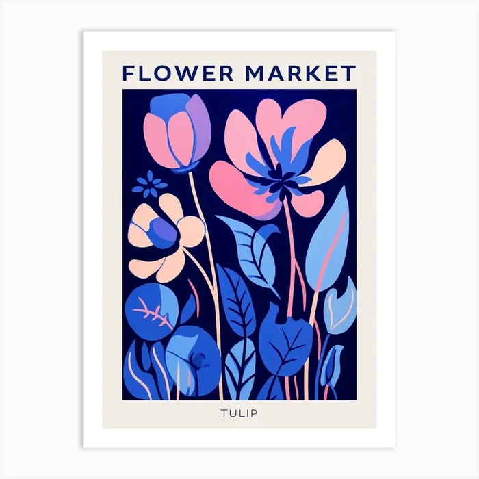 Blue Flower Market Poster Tulip 4 Art Print by Botanic Studio