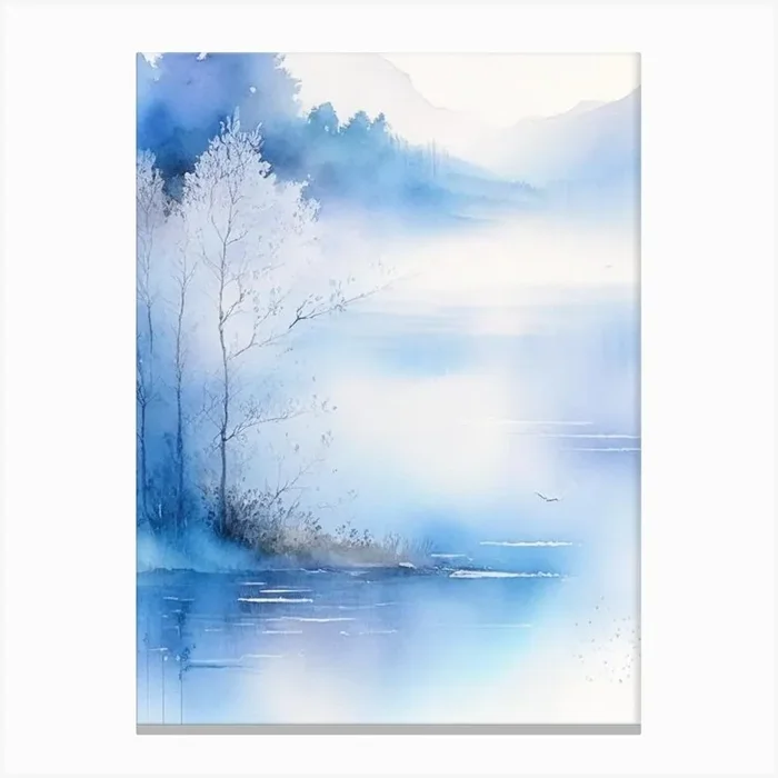Blue Lake Landscapes Waterscape Gouache 2 Canvas PrintHH by Hydro Hues
